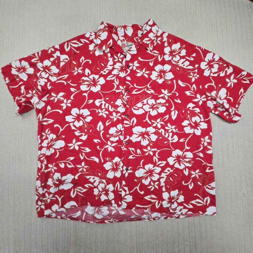 Hilo Hattie Shirt Mens 3XL Red Floral Hawaiian Short Sleeve Made Hawaii USA - Picture 2 of 10